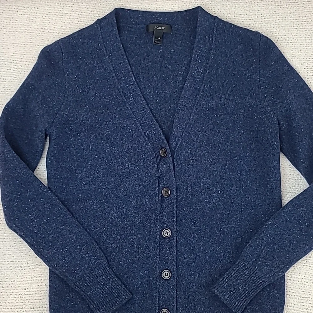 J Crew Classic Merino Wool Long Sleeve V-Neck Cardigan Sweater Variegated Navy